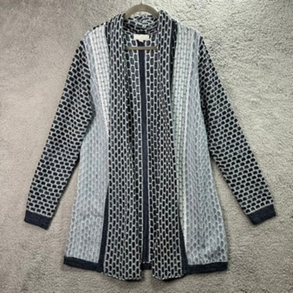 Carolyn Taylor Women's XL Blue Knit‎ Long Cardigan Open Front Comfort Warm EUC